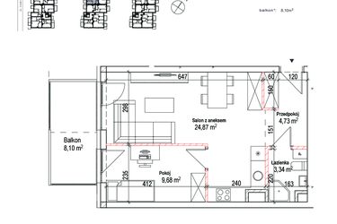 Rzut - Mieszkanie na sprzedaż 2 pokoje o powierzchni 42,62 m² - numer 7A w Łowicka 25