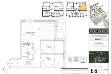Rzut - Mieszkanie na sprzedaż 3 pokoje o powierzchni 61,59 m² - numer E6 w Kowanówko