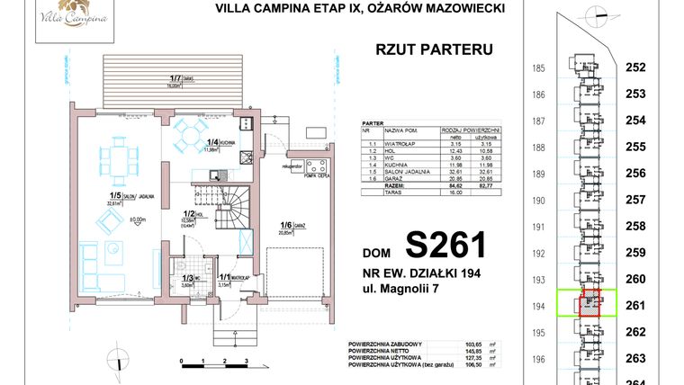 Rzut - Dom na sprzedaż 4 pokoje o powierzchni 106,5 m² - numer S261 w Villa Campina Magnolia