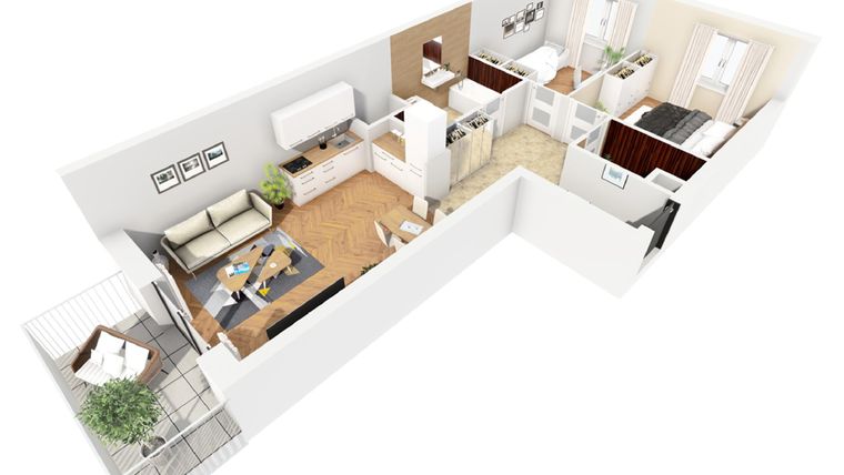 Rzut - Mieszkanie na sprzedaż 3 pokoje o powierzchni 62,71 m² - numer 1.M052 w Moko Botanika