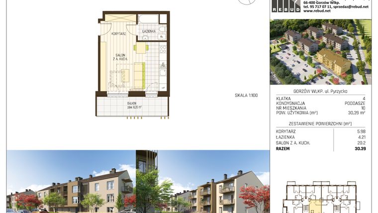 Rzut - Mieszkanie na sprzedaż 1 pokój o powierzchni 30,39 m² - numer B1-K4-P2-M10 w Stargardzka