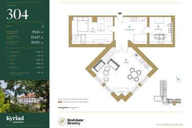 Rzut - Mieszkanie na sprzedaż 2 pokoje o powierzchni 89,45 m² - numer 304 w Kyriad Karkonosze