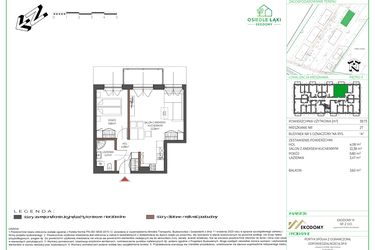 Rzut - Mieszkanie na sprzedaż 2 pokoje o powierzchni 39,89 m² - numer 27 w Osiedle Polna bud. 5