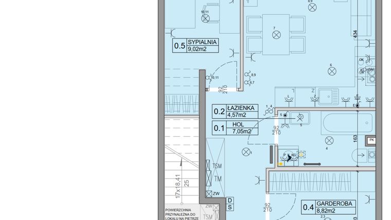 Rzut - Mieszkanie na sprzedaż 3 pokoje o powierzchni 46,34 m² - numer 75 w Manufaktura Marki 2 etap III