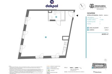 Rzut - Mieszkanie na sprzedaż 1 pokój o powierzchni 68,83 m² - numer 1.2.020 w Granaria