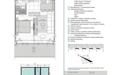 Rzut - Mieszkanie na sprzedaż 1 pokój o powierzchni 42,5 m² - numer A.1.5 w Remedium