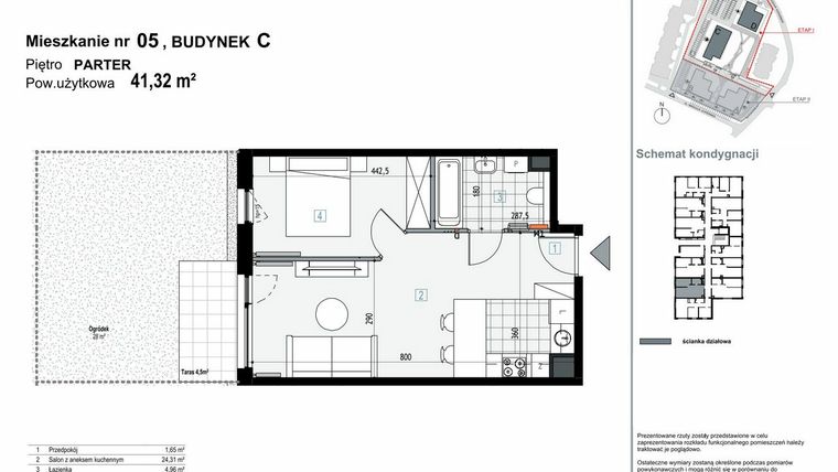 Rzut - Mieszkanie na sprzedaż 2 pokoje o powierzchni 41,32 m² - numer C.M05 w Apartamenty Kopernika
