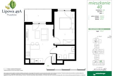 Rzut - Mieszkanie na sprzedaż 2 pokoje o powierzchni 34,03 m² - numer 40A w Lipowa 49A