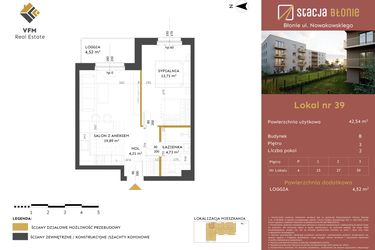 Rzut - Mieszkanie na sprzedaż 2 pokoje o powierzchni 42,54 m² - numer 39 w Stacja Błonie etap II