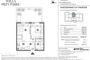 Rzut - Mieszkanie na sprzedaż 2 pokoje o powierzchni 39,8 m² - numer 0.F w Willa przy parku