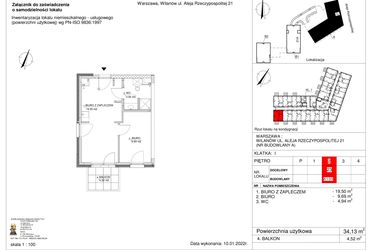 Rzut - Lokal użytkowy na sprzedaż 2 pokoje o powierzchni 34,13 m² - numer 23 w RZ21