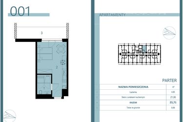 Rzut - Mieszkanie na sprzedaż 1 pokój o powierzchni 25,71 m² - numer 001 w Linea Mare Mrzeżyno