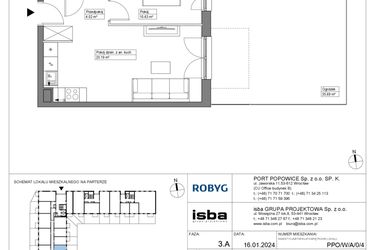Rzut - Mieszkanie na sprzedaż 2 pokoje o powierzchni 38,78 m² - numer PPO/W/A/0/4 w Port Popowice bud. W