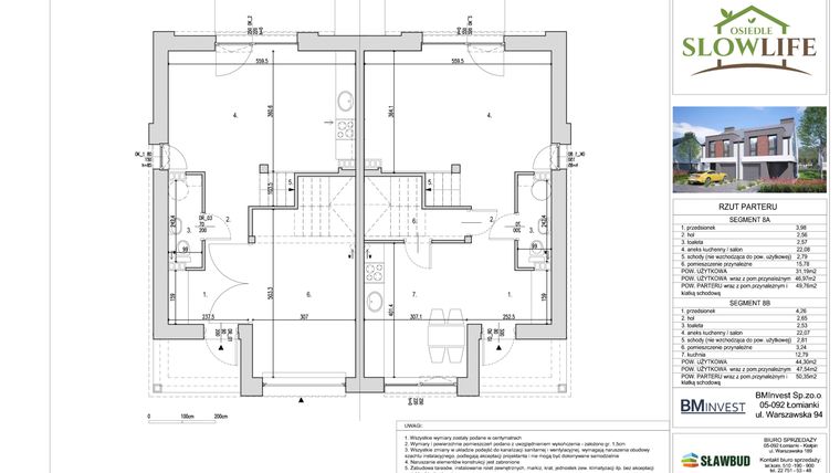 Rzut - Dom na sprzedaż 4 pokoje o powierzchni 96,47 m² - numer 8B w Osiedle Slow Life