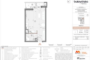 Rzut - Mieszkanie na sprzedaż 1 pokój o powierzchni 32,96 m² - numer F1.A.08.04 w Bukowińska Mokotów