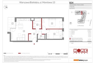 Rzut - Mieszkanie na sprzedaż 3 pokoje o powierzchni 64,6 m² - numer B34 w Przystań Żerań