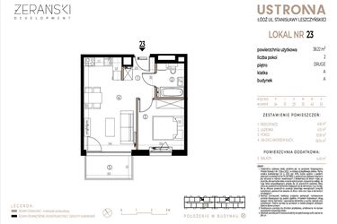 Rzut - Mieszkanie na sprzedaż 2 pokoje o powierzchni 38,22 m² - numer A023 w Ustronna