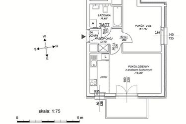 Rzut - Mieszkanie na sprzedaż 2 pokoje o powierzchni 37,98 m² - numer M71 w Osiedle Mała Dziesiąta etap II