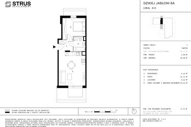 Rzut - Mieszkanie na sprzedaż 2 pokoje o powierzchni 45,27 m² - numer A13.1 w Dzikiej Jabłoni 6A