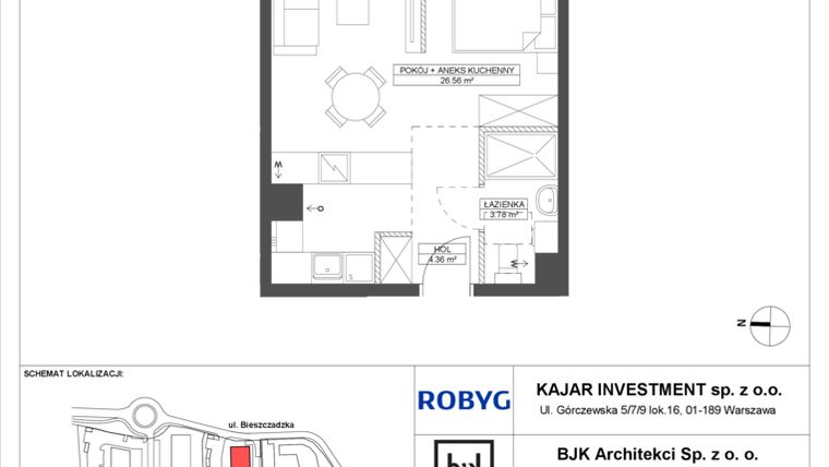 Rzut - Mieszkanie na sprzedaż 1 pokój o powierzchni 34,7 m² - numer C.5M08 w Foresteria
