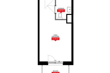 Rzut - Mieszkanie na sprzedaż 1 pokój o powierzchni 25,43 m² - numer A1 049LU w 29L - Apartamenty inwestycyjne