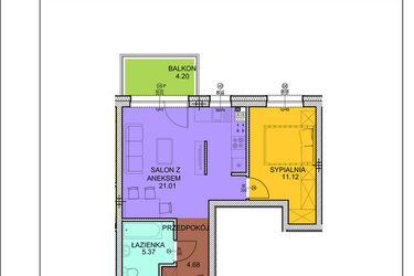 Rzut - Mieszkanie na sprzedaż 2 pokoje o powierzchni 42,18 m² - numer A11 w Osiedle Zuchów