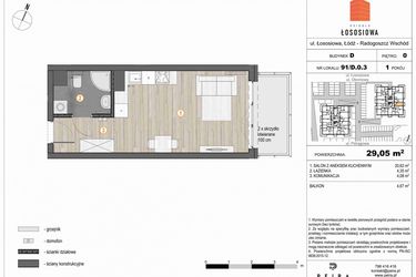 Rzut - Mieszkanie na sprzedaż 1 pokój o powierzchni 29,23 m² - numer 91 w Osiedle Łososiowa