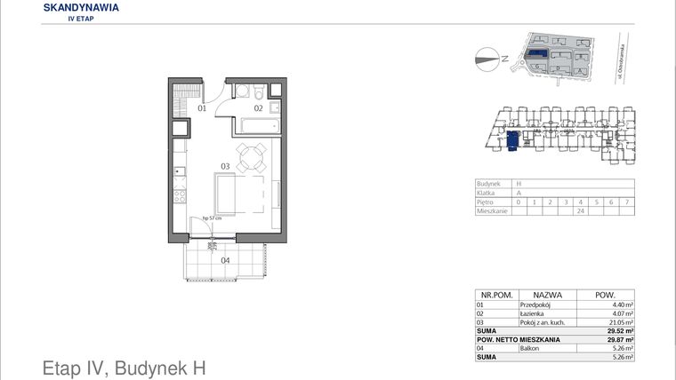 Rzut - Mieszkanie na sprzedaż 1 pokój o powierzchni 29,52 m² - numer HA0424 w Park Skandynawia V