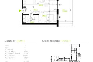 Rzut - Mieszkanie na sprzedaż 2 pokoje o powierzchni 44,27 m² - numer B6M42 w Osiedle Natura Park etap II