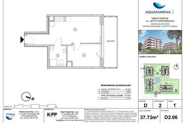 Rzut - Mieszkanie na sprzedaż 2 pokoje o powierzchni 37,73 m² - numer D2.06 w Aquamarina 3