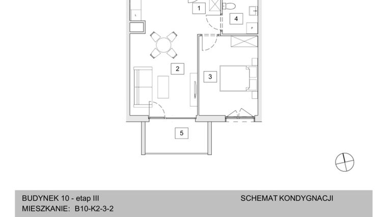 Rzut - Mieszkanie na sprzedaż 2 pokoje o powierzchni 46,54 m² - numer B10-K2-3-2 w Żerniki na Novo III