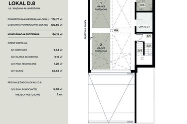 Rzut - Mieszkanie na sprzedaż 5 pokoi o powierzchni 124,77 m² - numer D.8 w Wiązana Residence