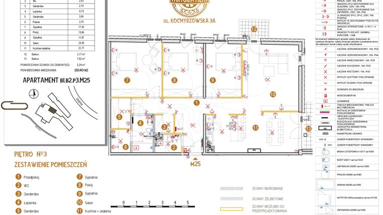 Rzut - Mieszkanie na sprzedaż 4 pokoje o powierzchni 120,4 m² - numer B1.B2.P3.M25 w Faktoria Młyn