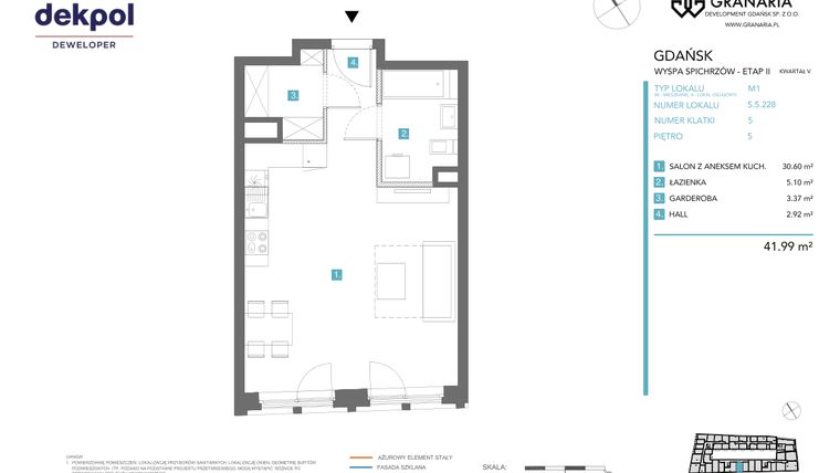 Rzut - Mieszkanie na sprzedaż 1 pokój o powierzchni 41,99 m² - numer 5.5.228 w Granaria