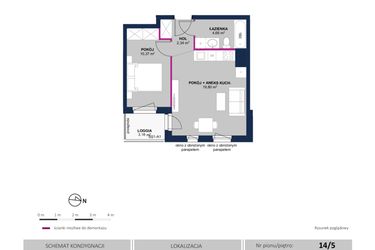 Rzut - Mieszkanie na sprzedaż 2 pokoje o powierzchni 37,17 m² - numer 98 w Moja Północna Etap III