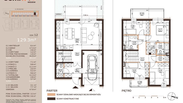 Rzut - Dom na sprzedaż 5 pokoi o powierzchni 129,3 m² - numer 12 w Domkove Widzew etap 2
