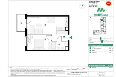 Rzut - Mieszkanie na sprzedaż 2 pokoje o powierzchni 43,27 m² - numer 10 w Osiedle Międzyleska - etap III