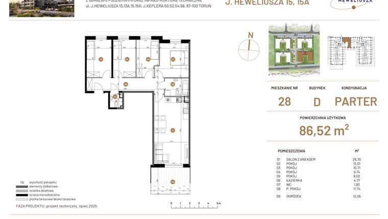 Rzut - Mieszkanie na sprzedaż 5 pokoi o powierzchni 86,52 m² - numer JAR-IV-D-LM-M28 w Osiedle JAR Heweliusza etap IV