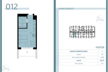 Rzut - Mieszkanie na sprzedaż 1 pokój o powierzchni 25,62 m² - numer 012 w Linea Mare Mrzeżyno