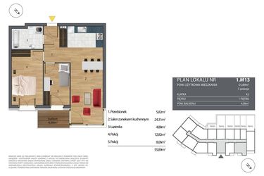 Rzut - Mieszkanie na sprzedaż 3 pokoje o powierzchni 56,2 m² - numer K2.1.M13 w Nyska Residence