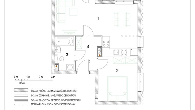 Rzut - Mieszkanie na sprzedaż 2 pokoje o powierzchni 43,85 m² - numer F1/P3/8 w Osiedle Jodłowa bud. F