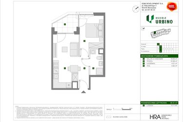 Rzut - Mieszkanie na sprzedaż 2 pokoje o powierzchni 36,51 m² - numer 5.1.A.45 w Osiedle Urbino etap 5