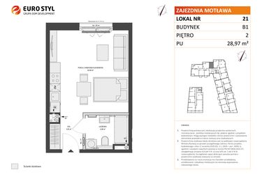 Rzut - Mieszkanie na sprzedaż 1 pokój o powierzchni 28,97 m² - numer B1.21 w Zajezdnia Motława