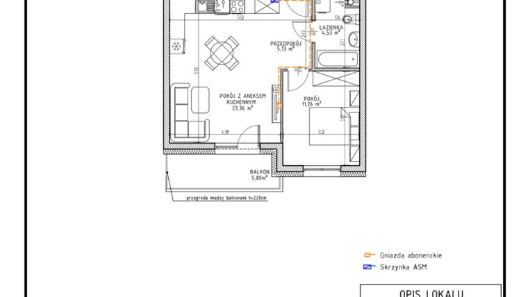 Rzut - Mieszkanie na sprzedaż 2 pokoje o powierzchni 44,28 m² - numer M31 w Osiedle Foresto etap 2