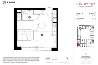 Rzut - Mieszkanie na sprzedaż 1 pokój o powierzchni 31,82 m² - numer A-KL-A.5 w Konopacka