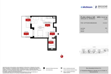 Rzut - Mieszkanie na sprzedaż 1 pokój o powierzchni 41,49 m² - numer WR3 1/0/3/1a w Przystań Reymonta etap II