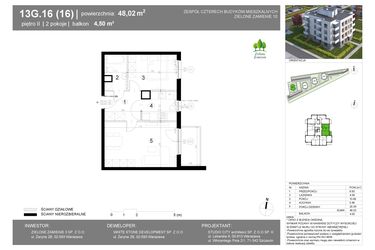 Rzut - Mieszkanie na sprzedaż 2 pokoje o powierzchni 48,02 m² - numer 13G.16 w Zielone Zamienie X
