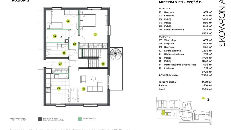 Rzut - Mieszkanie na sprzedaż 6 pokoi o powierzchni 154,07 m² - numer 5BL/2 w Skowronia