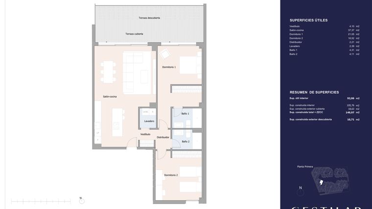 Rzut - Mieszkanie na sprzedaż 2 pokoje o powierzchni 105,76 m² - numer 11D w Isla Bela
