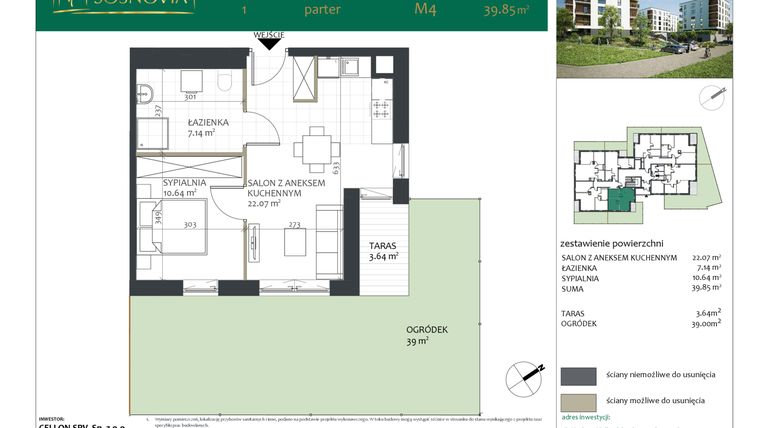 Rzut - Mieszkanie na sprzedaż 2 pokoje o powierzchni 39,85 m² - numer 1.M4 w Sosnovia